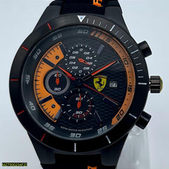 Men's Racing Sport Watch | Black & Orange Dial Multi Sub-Dials | 5 ATM Water Resistant | Rubber Strap Pakistan