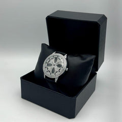 Men's Crystal Floral Watch | Sparkling Crystal-Encrusted Dial | Stainless Steel Case | Black Leather Strap | Gift Box Pakistan