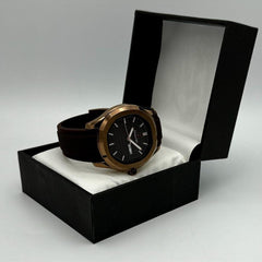 Men's Octagonal Watch | Dark Textured Dial Luminous Markers | Brown Rubber Strap | Date Display | Quartz Pakistan