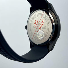 Men's Black Quartz Watch | Stainless Steel Case | Silver Markers Date Display | Black Rubber Strap | Gift Box Pakistan