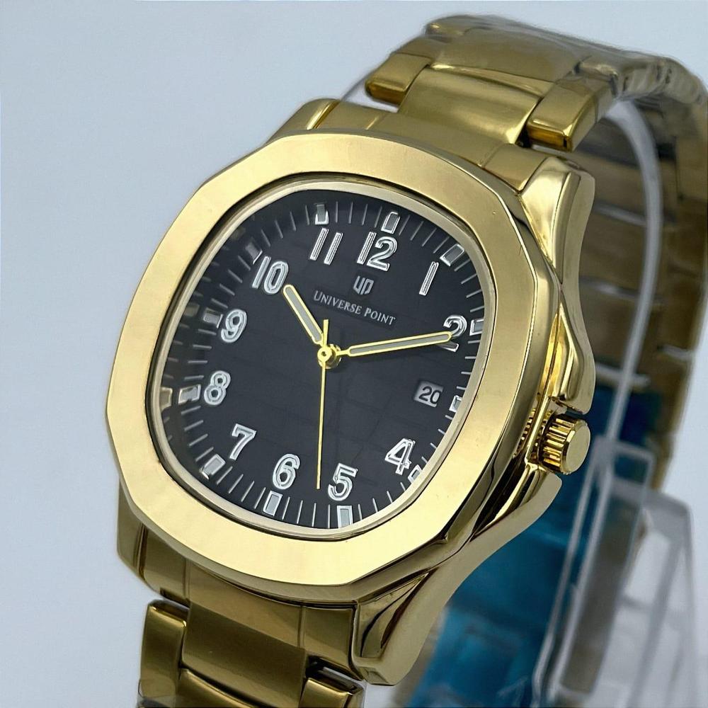 Men's Gold-Tone Quartz Watch | Black Dial Arabic Numerals | Date Display | Stainless Steel Bracelet Pakistan