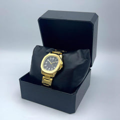 Men's Gold-Tone Quartz Watch | Black Dial Arabic Numerals | Date Display | Stainless Steel Bracelet Pakistan