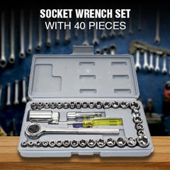 40-Piece Socket Wrench Set – Chrome Vanadium Steel with Metric & Fractional Sizes | Grey Case