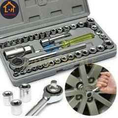 40-Piece Socket Wrench Set – Chrome Vanadium Steel with Metric & Fractional Sizes | Grey Case
