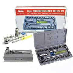 40-Piece Socket Wrench Set – Chrome Vanadium Steel with Metric & Fractional Sizes | Grey Case