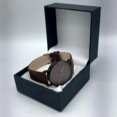 TOMI Minimalist Watch | Segmented Chocolate Brown Dial | Black Case | Faux Leather Strap | Unisex Quartz Pakistan