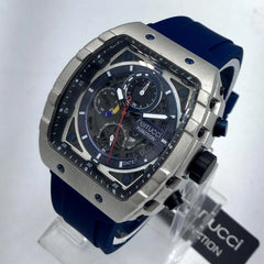 Ferrucci Men's Chronograph Watch | Skeleton Dial | Deep Blue Rubber Strap | Rectangular Case | Pakistan