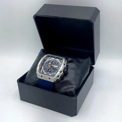 Ferrucci Men's Chronograph Watch | Skeleton Dial | Deep Blue Rubber Strap | Rectangular Case | Pakistan