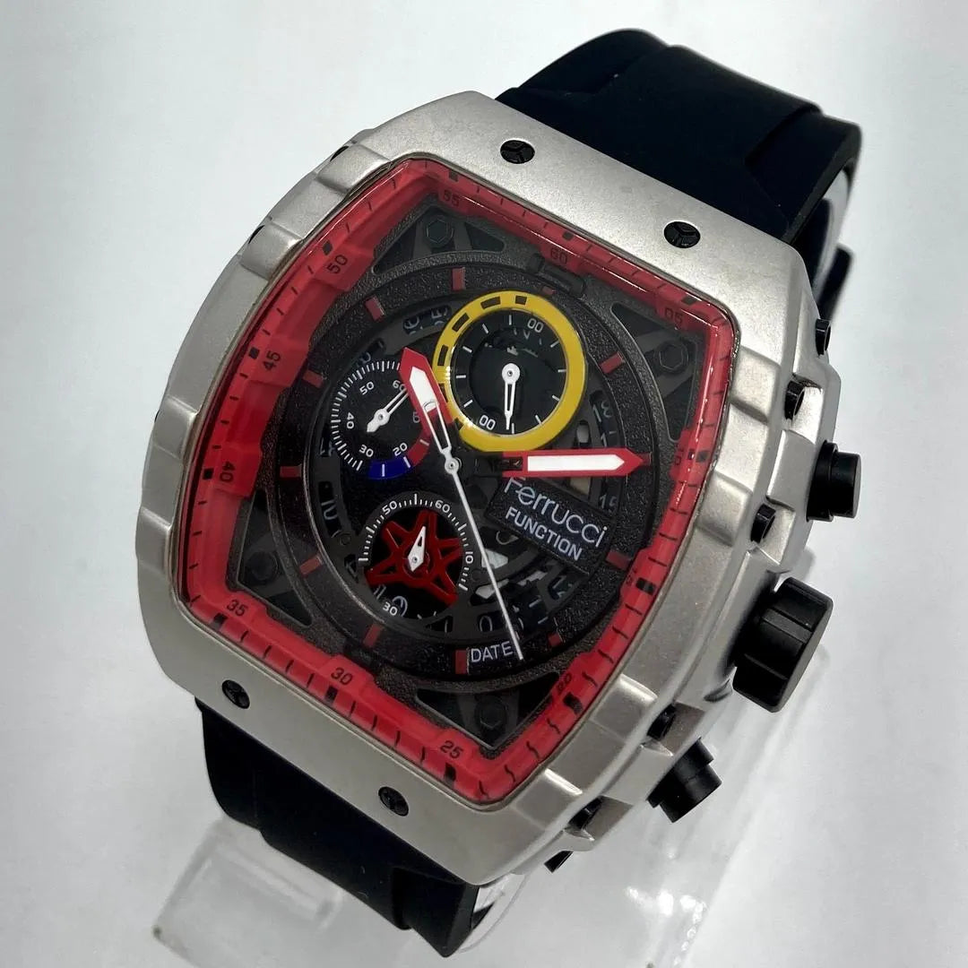 Ferrucci Men's Chronograph Watch | Red Bezel Black Dial | Silicone Strap | Date Function | Sporty Watch Pakistan
