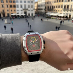 Ferrucci Men's Chronograph Watch | Red Bezel Black Dial | Silicone Strap | Date Function | Sporty Watch Pakistan