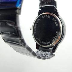 Men's Black Quartz Watch | Rose Gold Hands & Crystal Markers | Date Display | Stainless Steel Chain Pakistan