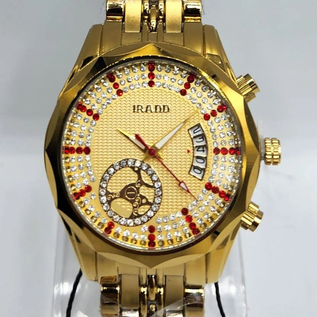 Luxury Gold-Tone Men's Watch | Crystal Embellished Dial | Diamond-Cut Bezel | Quartz Chain Watch Pakistan