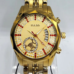 Luxury Gold-Tone Men's Watch | Crystal Embellished Dial | Diamond-Cut Bezel | Quartz Chain Watch Pakistan