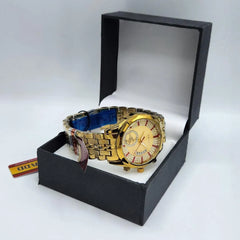 Luxury Gold-Tone Men's Watch | Crystal Embellished Dial | Diamond-Cut Bezel | Quartz Chain Watch Pakistan