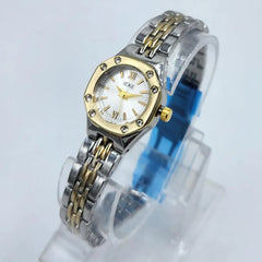 IEKE Women's Octagonal Watch | Crystal Bezel | Sunray Silver Dial | Two-Tone Gold & Silver Chain | Pakistan