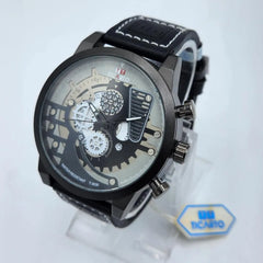 Men's Skeleton Watch | Matte Black Case | Architectural Dial | Date Function | Black Leather Strap Pakistan