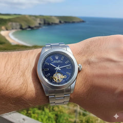 Automatic Self-Winding Men's Watch | Blue Sunray Dial | Open Heart Tourbillon Style | Oyster Bracelet Pakistan