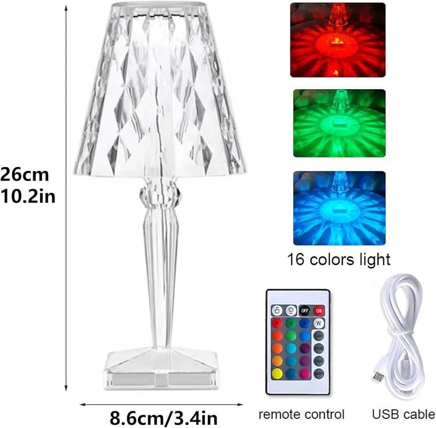 16-Color LED Table Lamp with Remote Control – USB Rechargeable Crystal ABS Mood Light for Home, Office & Outdoor