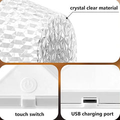 16-Color LED Table Lamp with Remote Control – USB Rechargeable Crystal ABS Mood Light for Home, Office & Outdoor