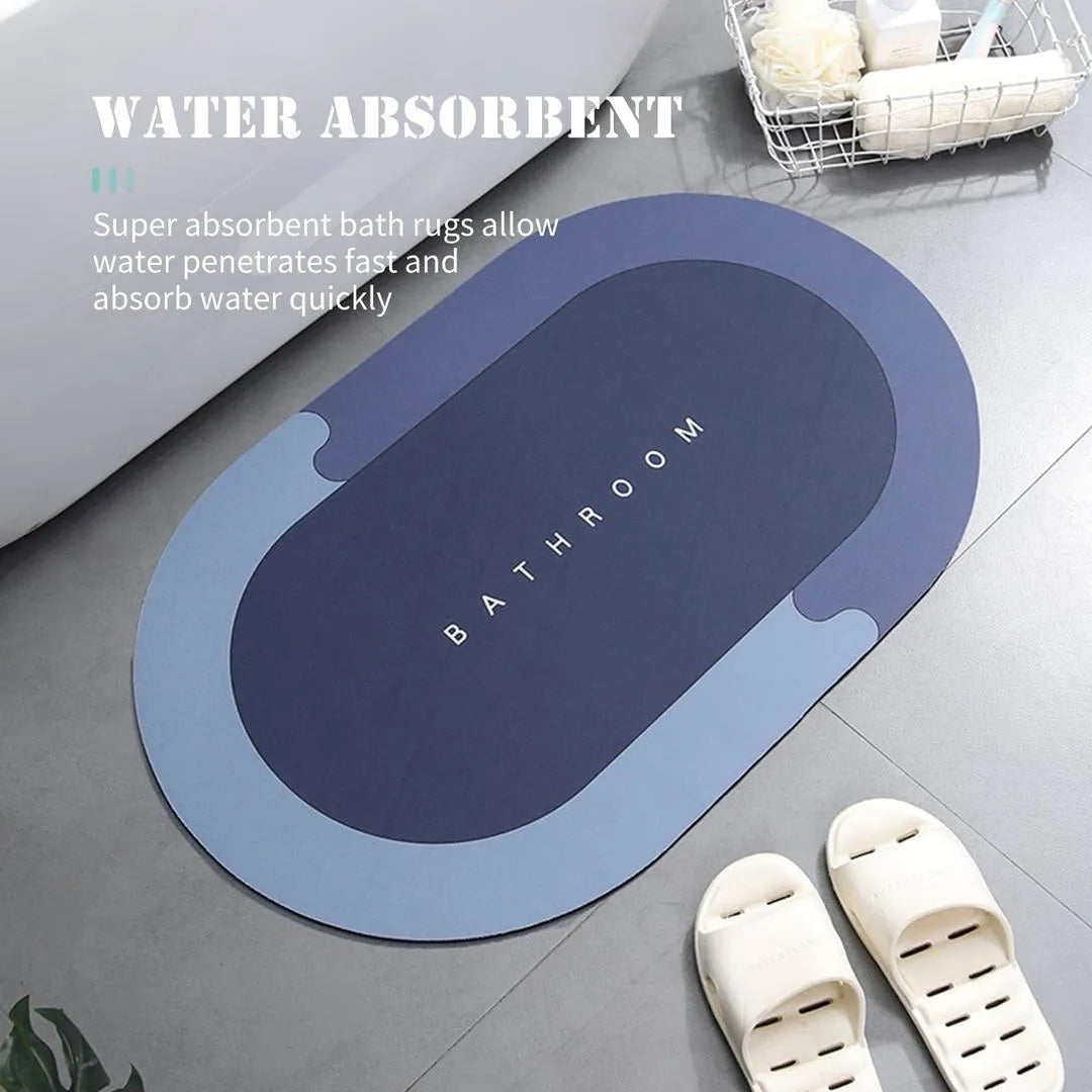 Water Absorbent Bathroom Floor Mat – Non-Slip Quick-Dry Plastic Mat for Bathroom, Kitchen & Entryway | Blue & Black
