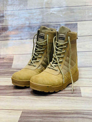 Men's Beige Formal Jump Boots — Synthetic Leather with Lace-Up Design