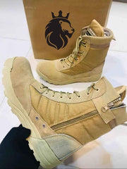 Men's Beige Formal Jump Boots — Synthetic Leather with Lace-Up Design