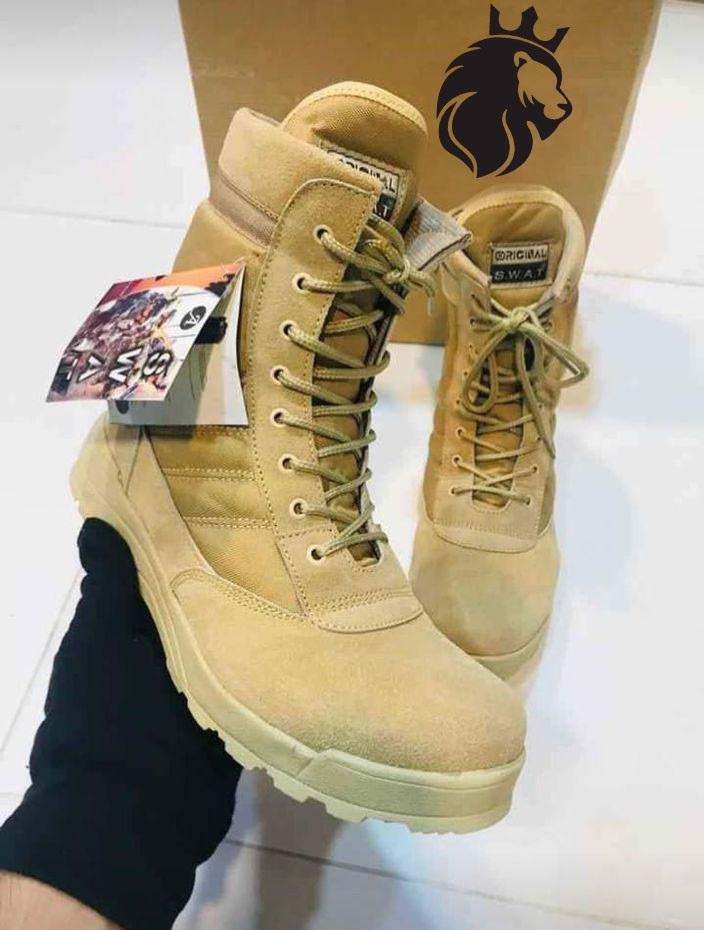 Men's Beige Formal Jump Boots — Synthetic Leather with Lace-Up Design