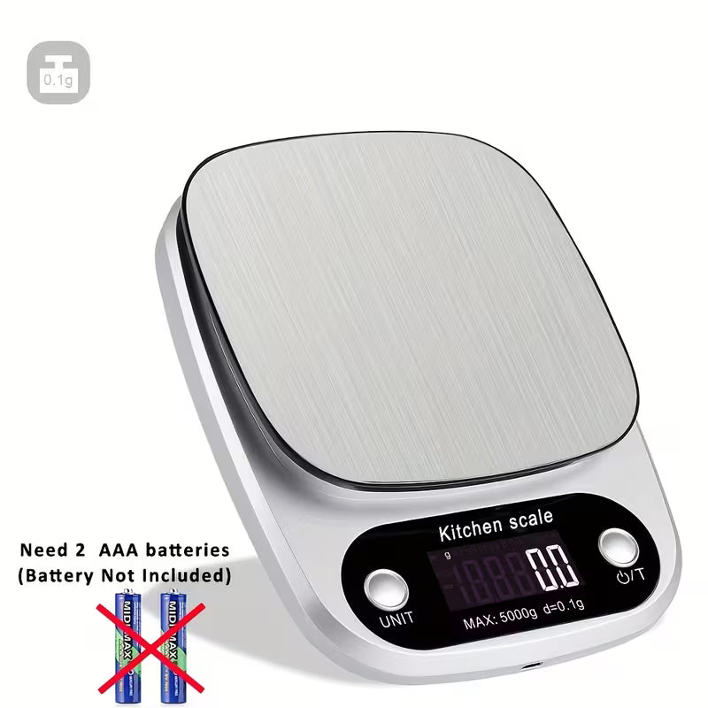 1pc 10kg Large Capacity, Accurate to 1g/5kg Capacity, Accurate to 0.1g Electronic Kitchen Scale, Suitable for Baking, Food Weighing | One-Touch Reset, Unit Switch, LCD Display, Auto-Off Feature, Battery Operated (AAA Not Included)