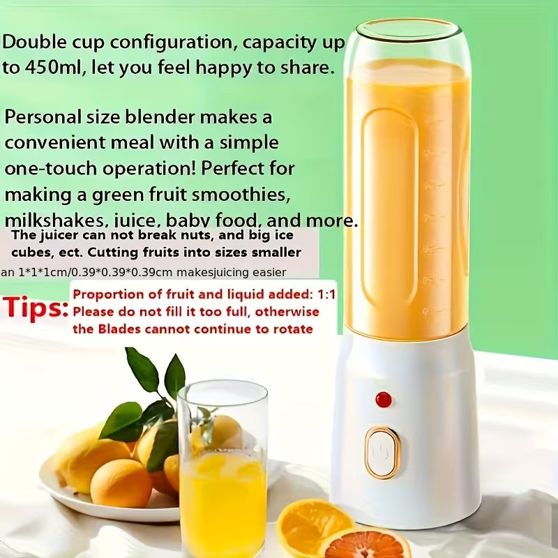 Electric Juicer And Portable Juice Cup Combo - a Portable USB Rechargeable Blender, Manual Juicer for Smoothies, Juices, And Milkshakes, Multifunctional Dual Cup Set, Perfect for Home, Gym, Students, Dorms, Offices, And Outdoor Use