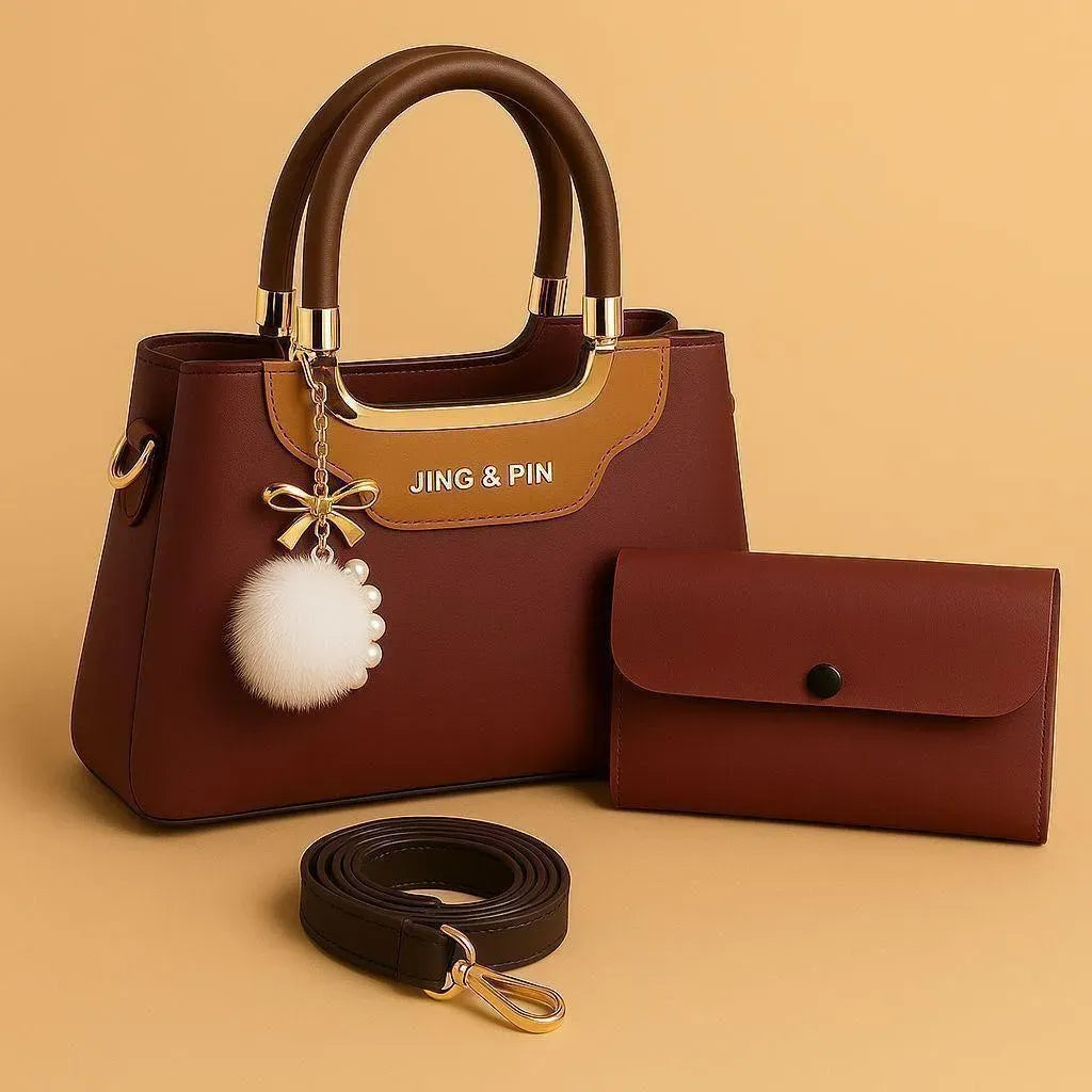 Women's Leather Shoulder Bag with Card Holder (2 Pcs) — Detachable Strap | Quiet Luxury 2026