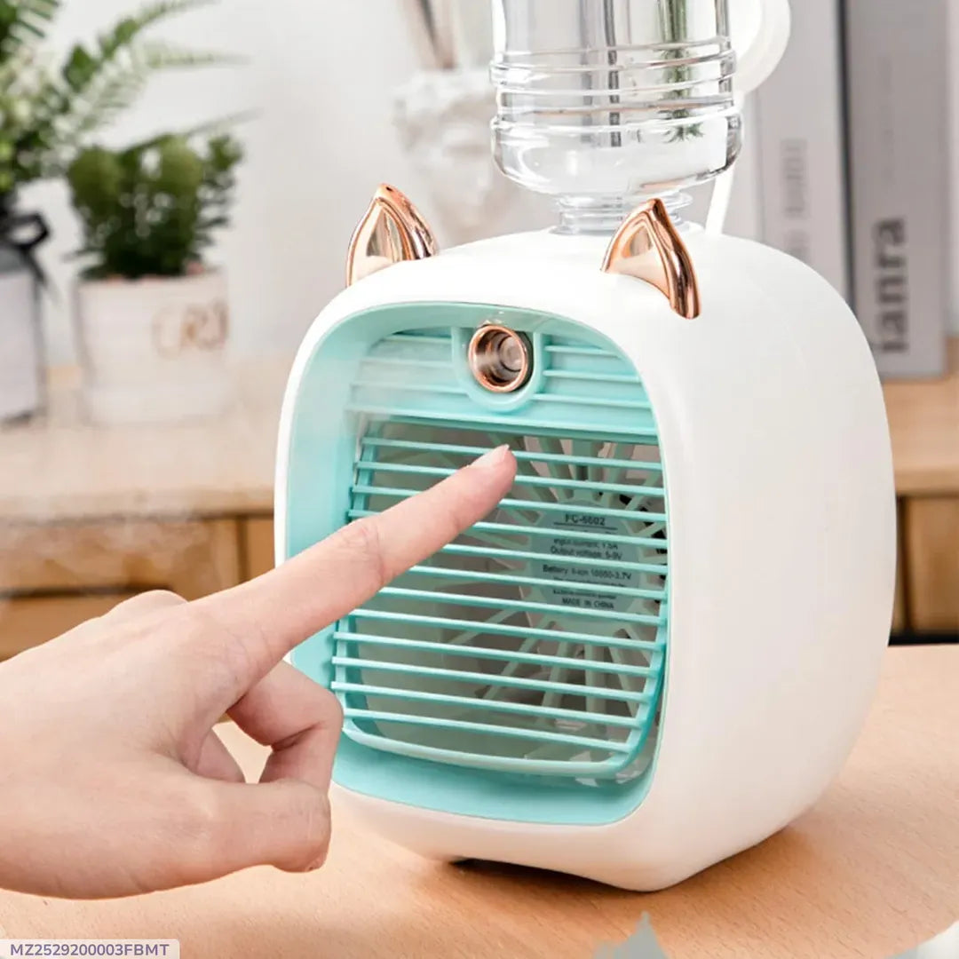 Portable Mini Air Cooler – USB Rechargeable Personal Fan with Mist & 2000mAh Battery | Grey, Yellow & Pink