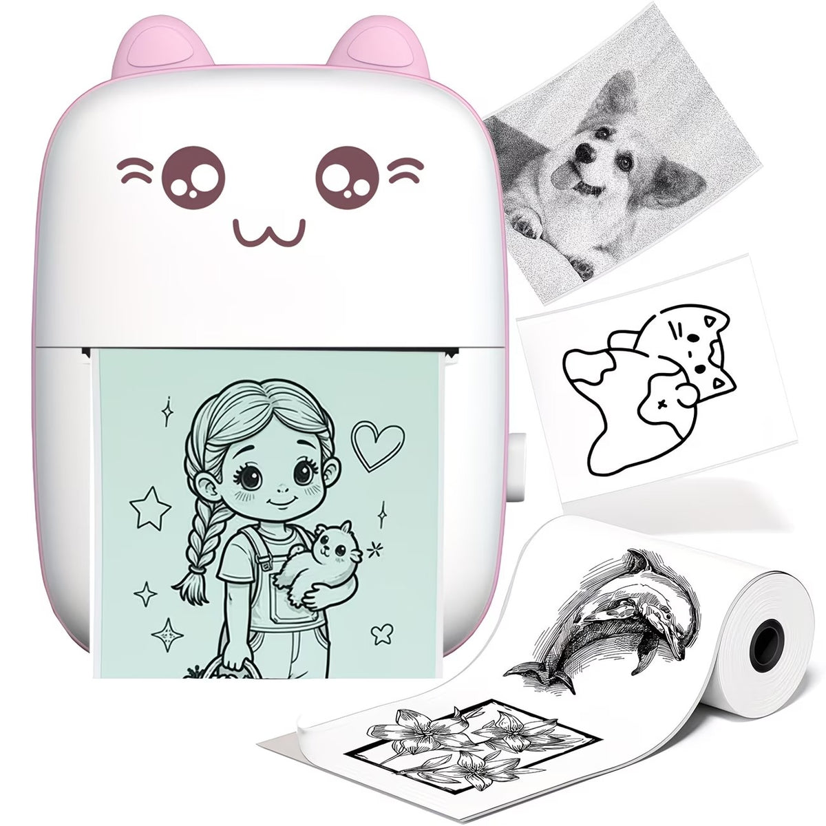 Portable Pocket Printer – Bluetooth Wireless, Fast Charging & Compact Design | Print Notes, Labels & Photos | Pink & White