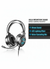 Aula Wired Gaming Headset – Stereo Sound, LED Lighting & Flexible Boom Mic | Closed Over-Ear Design with Braided Cable