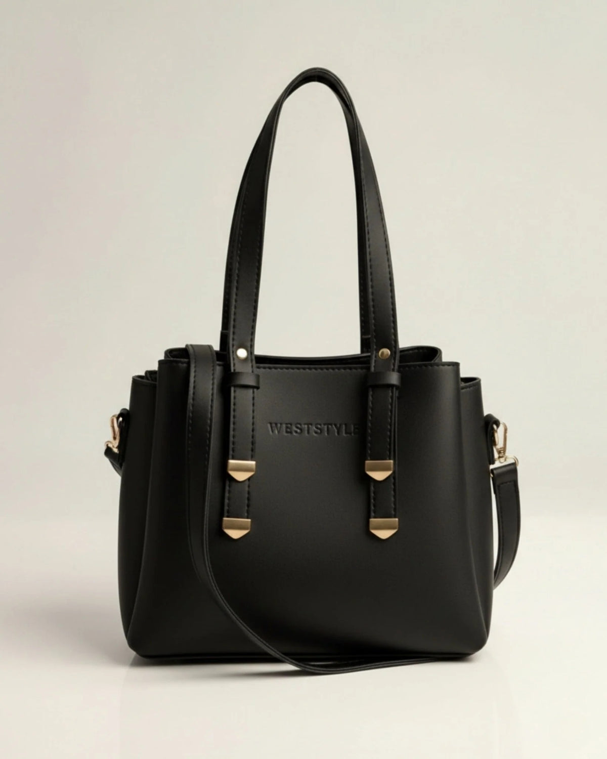 Handbag with Shoulder Strap for Women – Structured PU Leather Bag with Gold Hardware
