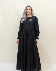 Noir Long Sleeve Maxi Co-Ord Dress | Elegant Black Button-Detail Dress
