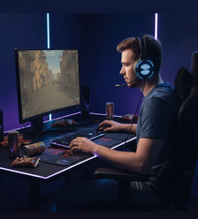 Aula Wired Gaming Headset – Stereo Sound, LED Lighting & Flexible Boom Mic | Closed Over-Ear Design with Braided Cable