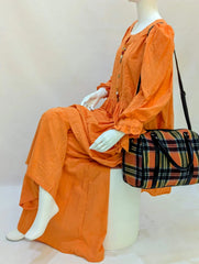 Textured Co-Ord Suit Set | Orange Maxi Dress with Button Detail & Gathered Cuffs