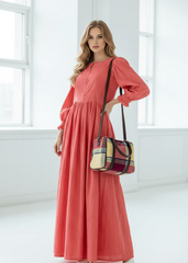 Aurora Button Co-Ord Set | Coral Maxi Dress with Puff Sleeves & Button Detail
