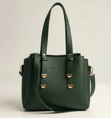 Handbag with Shoulder Strap for Women – Structured PU Leather Bag with Gold Hardware
