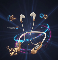 KIN KL-98 Rear-Mounted Bluetooth Neckband Headset – 48H Battery, Dual-Mode (BT + Card), LED Display | Sports Earphones | Gold & Green