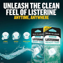 Listerine Ready! Tabs Chewable Mouthwash Tablets – Clean Mint | 8 Tablets | Alcohol-Free, Sugar-Free | No Water Needed