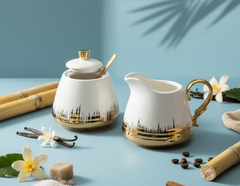Ceramic Sugar & Milk Pot Set | Elegant White & Gold Tea Coffee Serving Set