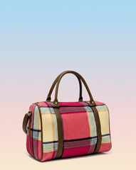 Colorblock Plaid Handbag | Structured Tote with Faux Leather Trim & Detachable Strap