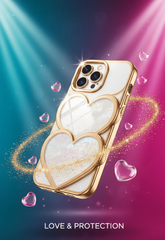 Luxury Double Heart Glitter iPhone Case | Reflective Transparent Back Cover