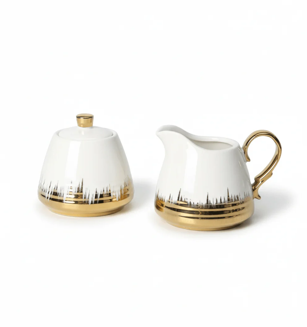 Ceramic Sugar & Milk Pot Set | Elegant White & Gold Tea Coffee Serving Set