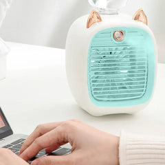 Portable Mini Air Cooler – USB Rechargeable Personal Fan with Mist & 2000mAh Battery | Grey, Yellow & Pink