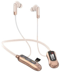 KIN KL-98 Rear-Mounted Bluetooth Neckband Headset – 48H Battery, Dual-Mode (BT + Card), LED Display | Sports Earphones | Gold & Green