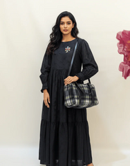Noir Long Sleeve Maxi Co-Ord Dress | Elegant Black Button-Detail Dress