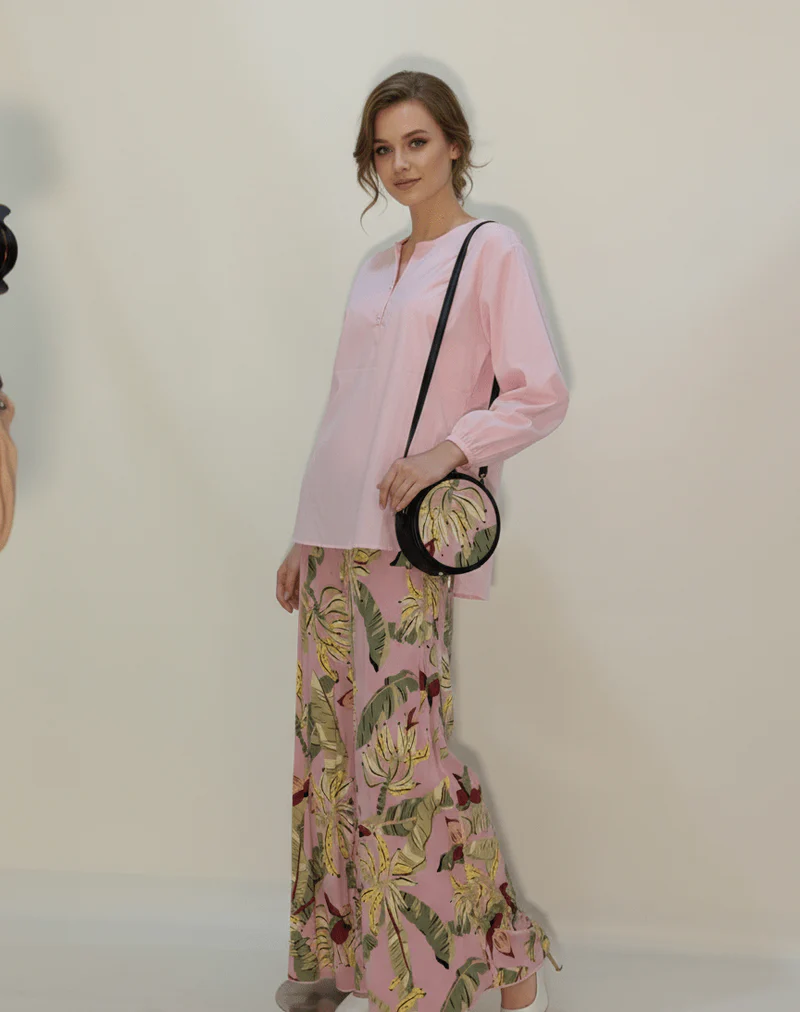 Tropical Print Co-ord Set for Women | Flowy Palazzo Pants & Button-Up Top