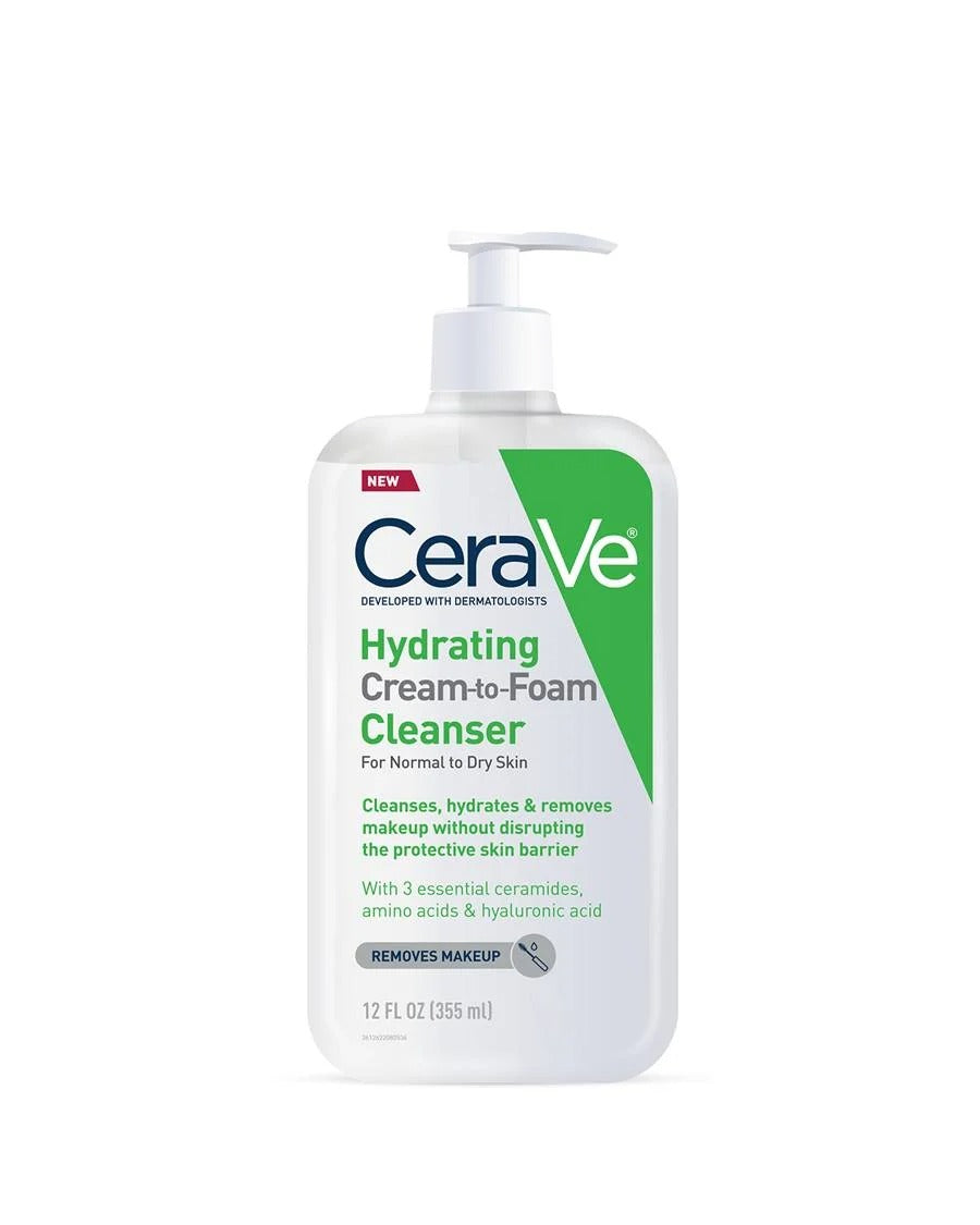 CeraVe Hydrating Cream-to-Foam Cleanser 236ml – Removes Dirt & Makeup Without Stripping Moisture | Normal to Dry & Sensitive Skin | Men & Women